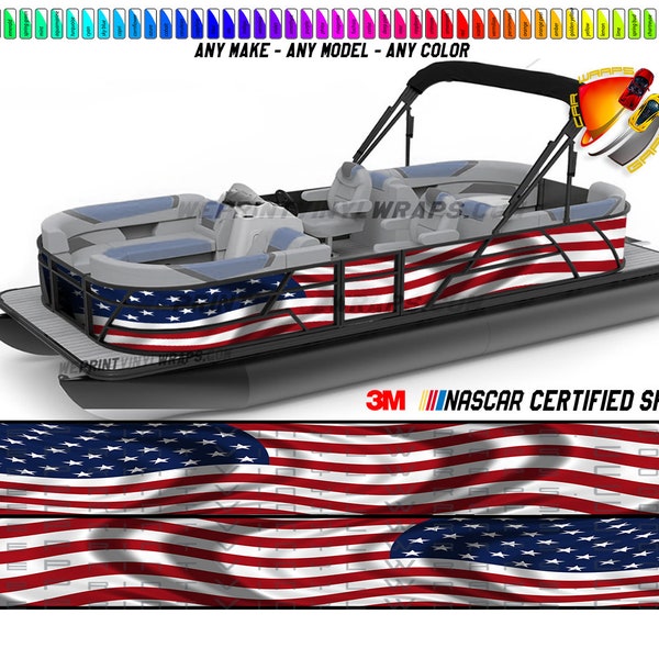 American Flag Wavy  Graphic Vinyl Boat Wrap Decal Fishing Pontoon Sportsman Console Bowriders Deck Boat Watercraft etc.. Boat Wrap Decal