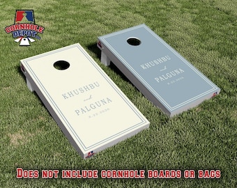 Custom Personalized Name Light Blue and Ivory Cornhole Board Vinyl Wrap Skins Laminated Sticker Set Decal Anniversary Wedding Gifts