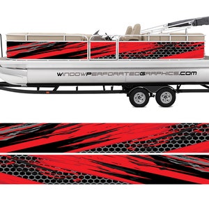 Red and Black Abstract Modern Lines Graphic Boat Vinyl Wrap Decal Fishing  Pontoon Sportsman Tenders Console Bowriders etc.. Boat Wrap Decal