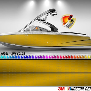 Yellow Printed Brushed Aluminum Pattern Graphic Boat Vinyl Wrap Fishing Pontoon Sea Doo Water Sports Watercraft etc.. Boat Wrap Decal