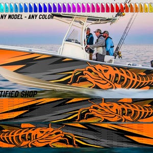 Orange Catfish Graphic Vinyl Boat Wrap Decal Bass Fishing Pontoon Sportsman Decal Watercraft Sea Water  etc.. Boat Wrap Decal