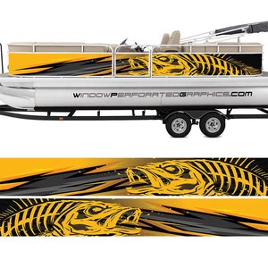 Abstract Orange Seabass Graphic Boat Vinyl Wrap Fishing Bass  Pontoon Sportsman Tenders Skiffs Sea Doo Console etc.. Boat Wrap Decal