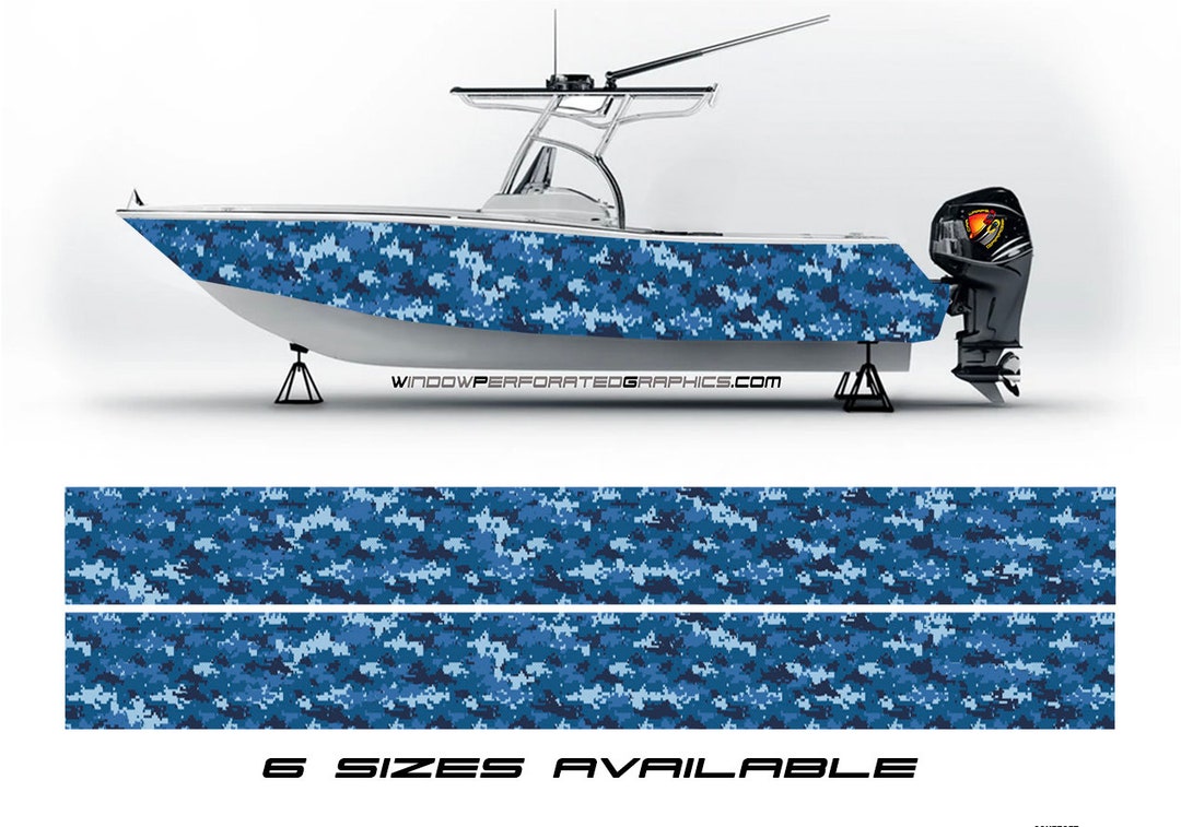 Camouflage Sea Blue Graphic Boat Vinyl Wrap Decal Fishing