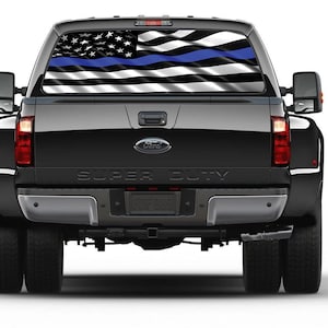 Thin Blue Line Police Support American Flag Rear Window Perforated Graphic Decal Truck Best seller image 1