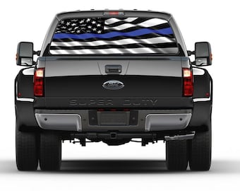 Thin Blue Line Police Support  American Flag Rear Window Tint Perforated Graphic Vinyl Decal Trucks Cars Campers Best seller