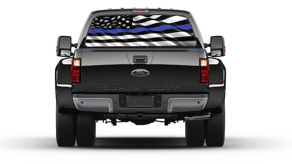 Thin Blue Line Police Support  American Flag Rear Window Tint Perforated Graphic Vinyl Decal Trucks Cars Campers Best seller