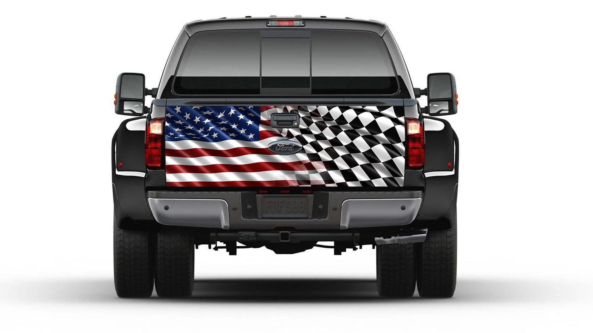 American & Checkered  Racing Flag Tailgate Truck Bed Decal