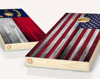 American and North Carolina Flag Cornhole Board Vinyl Wrap Laminated Sticker Set Decal