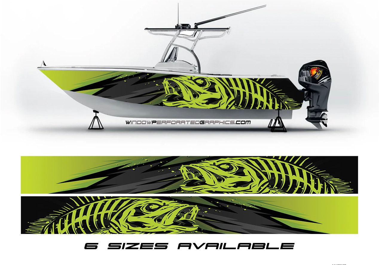 Abstract Yellow Seabass Graphic Boat Vinyl Wrap Fishing Bass Pontoon Sea  Doo Sportsman Chaparral Water Sports Etc.. Boat Wrap Decal 