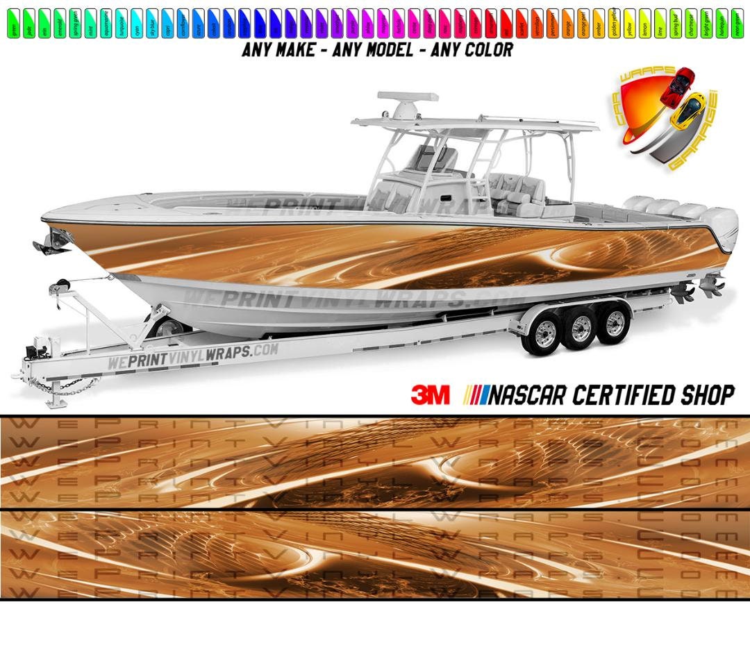 Brown, Light Brown and Tan Vinyl Boat Wrap Decal Fishing Pontoon
