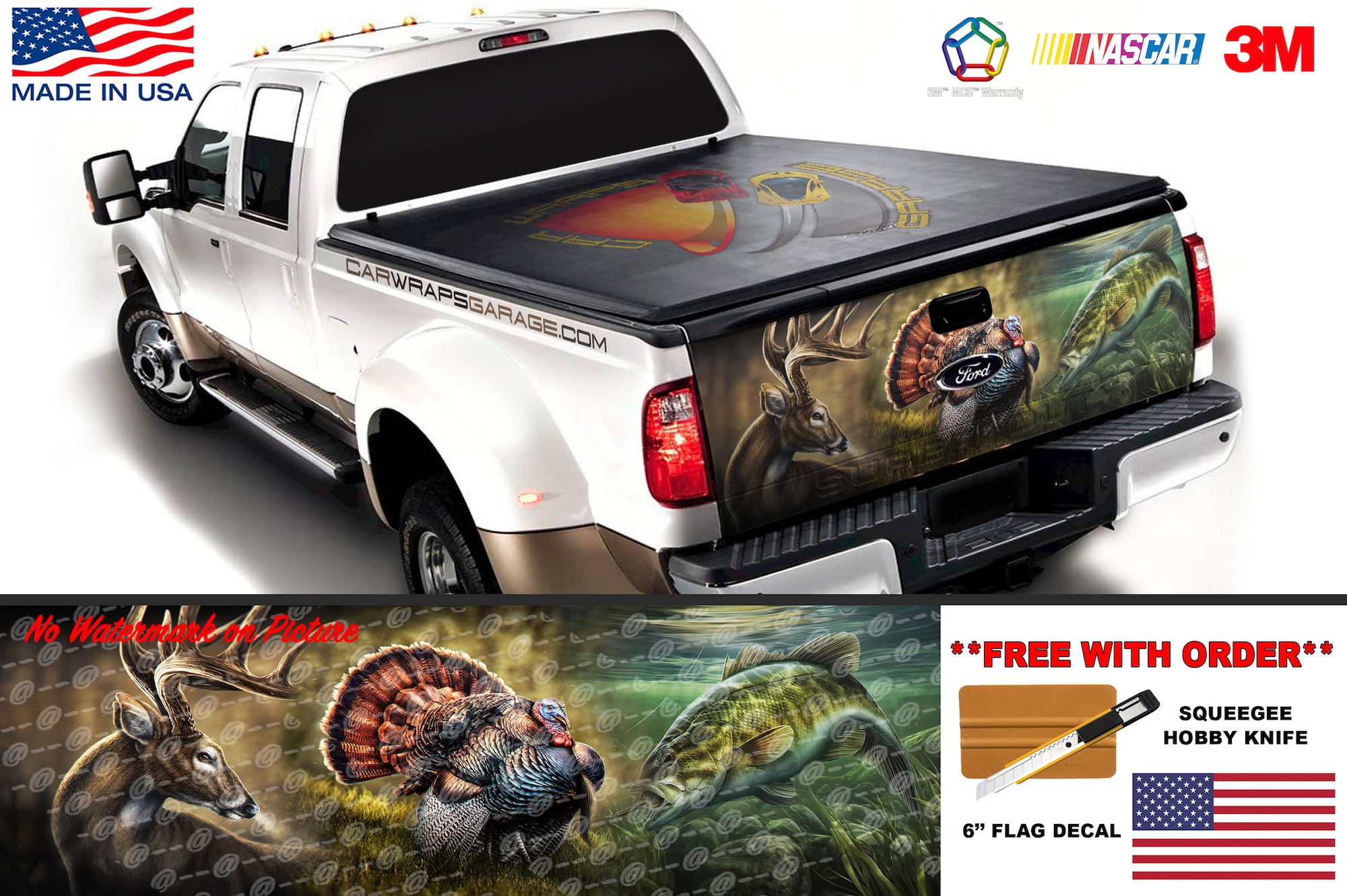 Hunting Deer Turkey Sea Bass Fishing Tailgate Truck Bed Decal