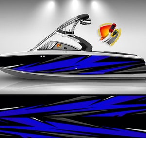 Black and Blue Lines Modern Graphic Vinyl Boat Wrap Decal Fishing Pontoon Sportsman Console Bowriders Watercraft etc.. Boat Wrap Decal