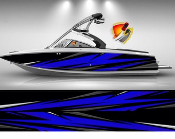 Black and Blue Lines Modern Graphic Vinyl Boat Wrap Decal Fishing Pontoon Sportsman Console Bowriders Watercraft etc.. Boat Wrap Decal