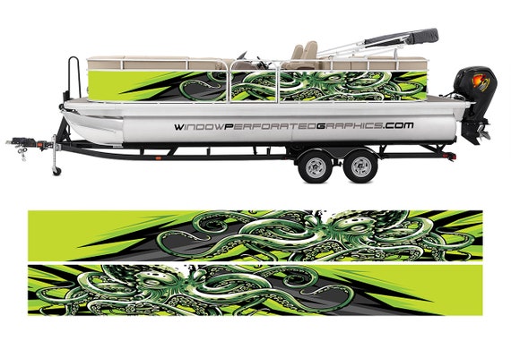 Octopus Green Lime Yellow Graphic Boat Vinyl Wrap Fishing Pontoon Sea Doo  Chaparral Water Sports Etc.. Boat Wrap Decal 