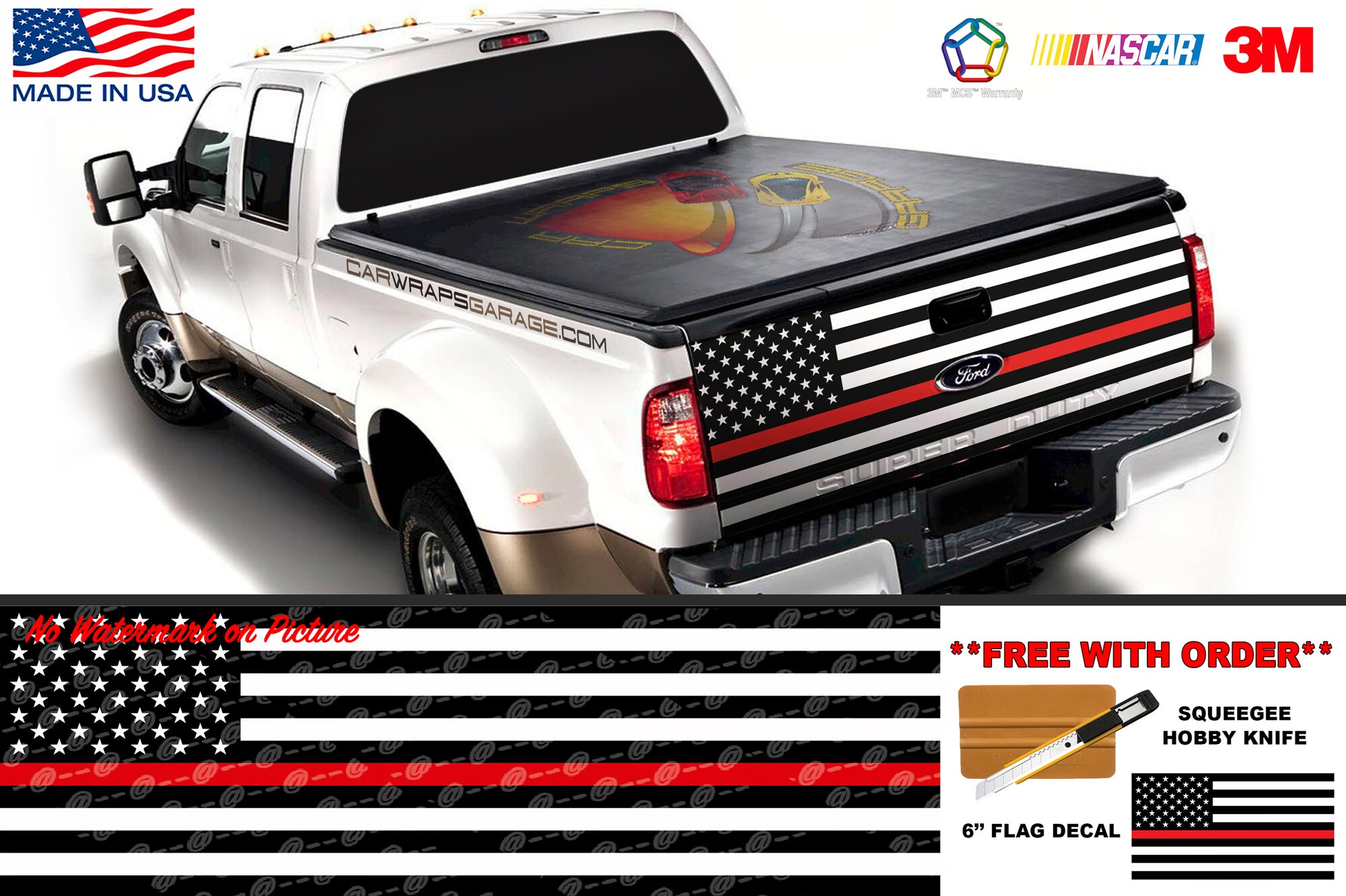 Thin Red Line American Flag Firefighter Tailgate Truck Bed Decal