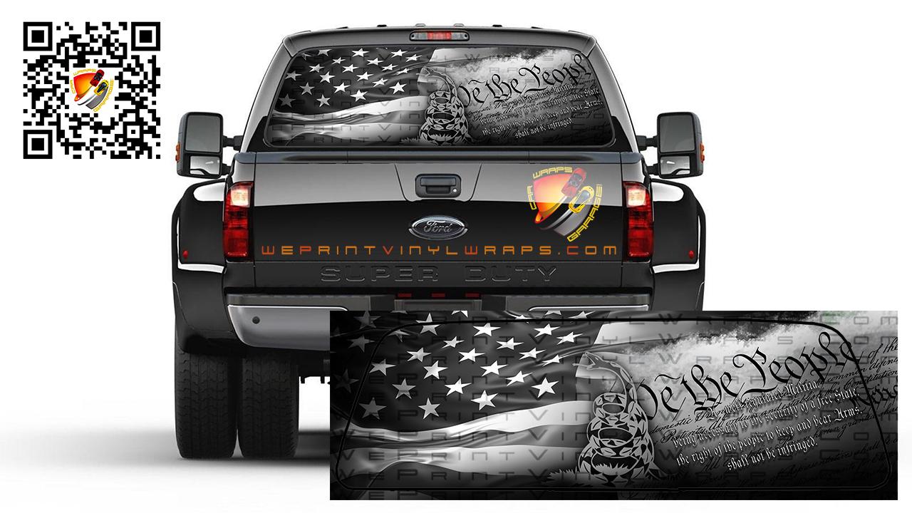 Bandera estadounidense en blanco y negro de Gadsden "No me pisen", "Somos el pueblo", calcomanía gráfica perforada para ventana trasera patriótica, para camionetas, autos y autocaravanas.