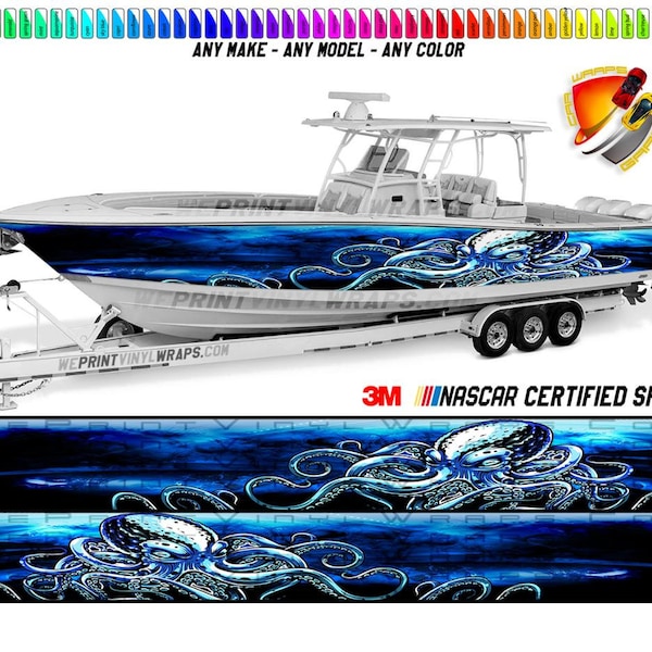 Octopus Blue and Black Graphic Vinyl Boat Wrap Decal Pontoon Sports Sportsman Console Sea Doo Bowriders Deck Watercraft etc..Boat Wrap Decal