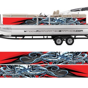 Polpo rosso grafico barca involucro in vinile pesca pontone Sea Doo sport acquatici ecc. Decalcomania per avvolgimento della barca