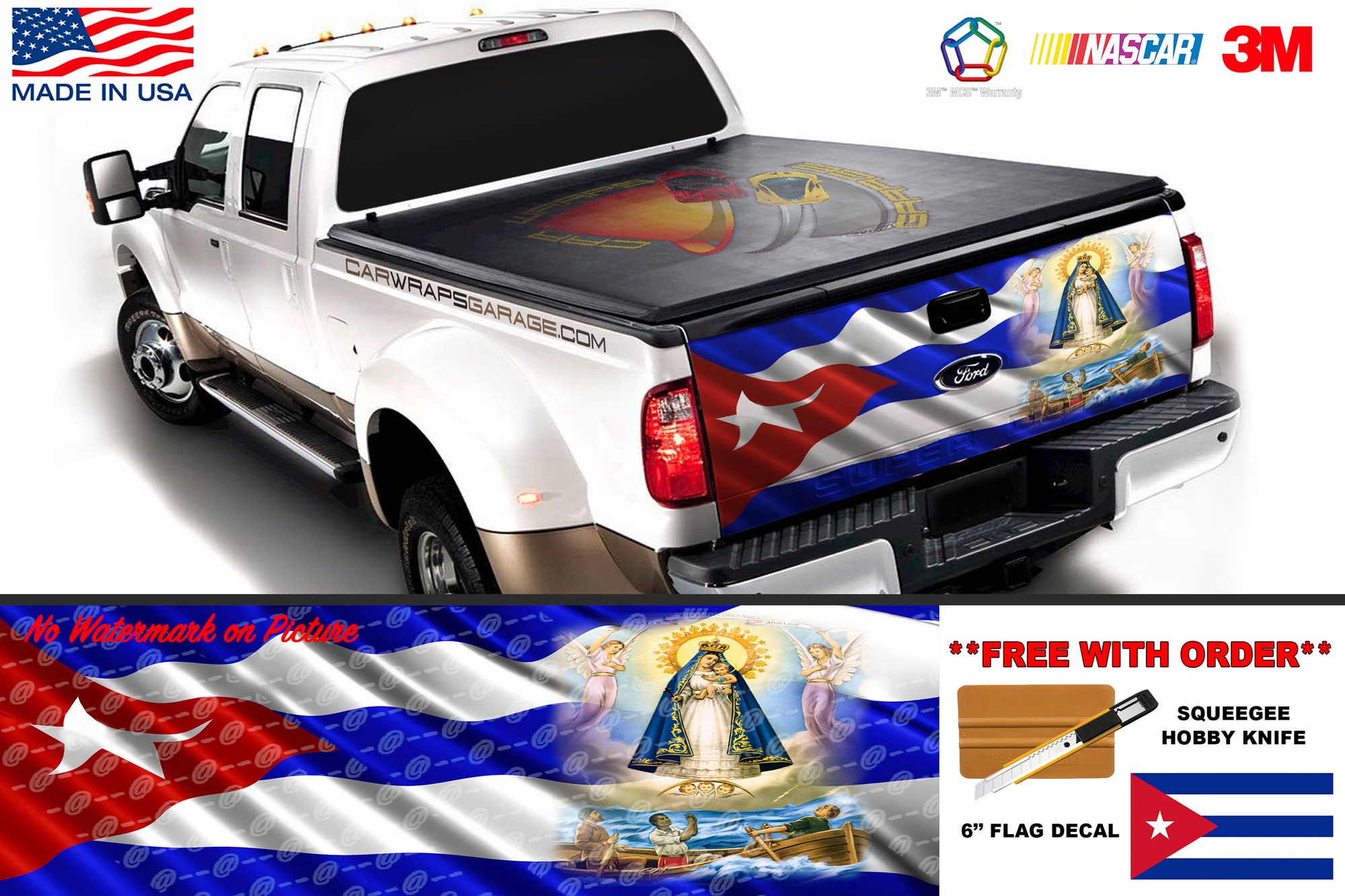 Cuban Flag Caridad del Cobre Tailgate Truck Bed Decal