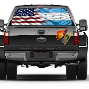 Vinilo perforado con diseño de bandera de Estados Unidos y Honduras para ventana trasera, camiones, coches, campistas, SUV