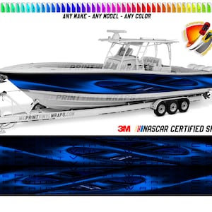 Dark Blue Wavy  Graphic Vinyl Boat Wrap Decal Fishing Pontoon Sportsman Console Bowriders Deck Boat Watercraft etc.. Boat Wrap Decal