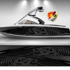 Grigio scuro e antracite lische di pesce grafica vinile barca avvolgere decalcomania Sea Doo pontone Chaparral sport acquatici ecc. Barca avvolgere decalcomania