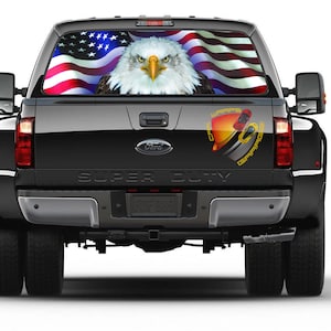 AMERICAN FLAG EAGLE Patriotic Rear Window Perforated Decal Truck Car Van Suv waving