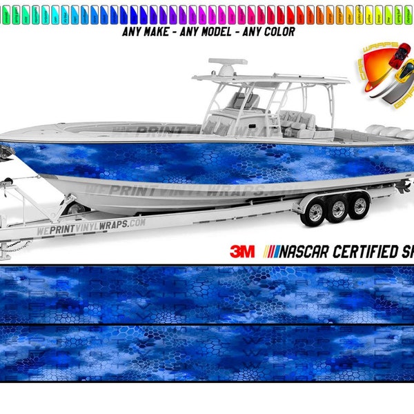 Blue Light and Dark Camo Chameleon Graphic Vinyl Boat Wrap Decal Fishing Pontoon Sportsman  Bowriders Deck  Watercraft etc.. Boat Wrap Decal