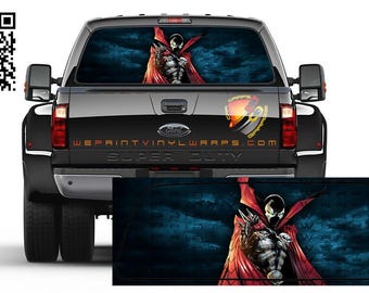 Película adesiva perfurada com estampa de Spawn para vidro traseiro de carros, caminhões e trailers.