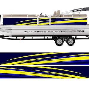 Blu e giallo linee moderne grafica vinile barca avvolgere pesca pontone sportivo offerte skiffs Bowriders ponte barche ecc... Barca Wrap Decal