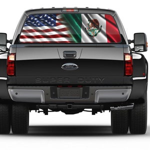 American and Mexican Flag Bandera de Mexico y Americana Rear Window Tint Perforated Graphic Decal Sticker Trucks Cars Campers