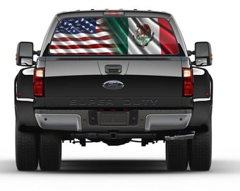 American and Mexican Flag Rear Window Graphic  Tint Sticker for Truck perforated vinyl