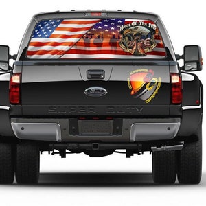 American Flag Patriotic Soldiers  Home of the Free Rear Window Graphic Perforated Decal Vinyl Pickup Cars Campers