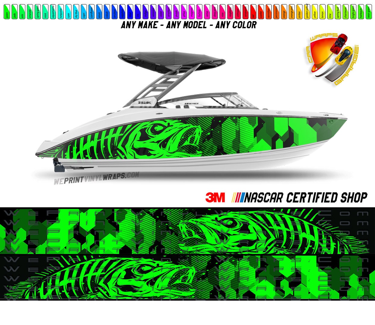 Camo Lime Green Seabass Graphic Boat Vinyl Wrap Decal Fishing
