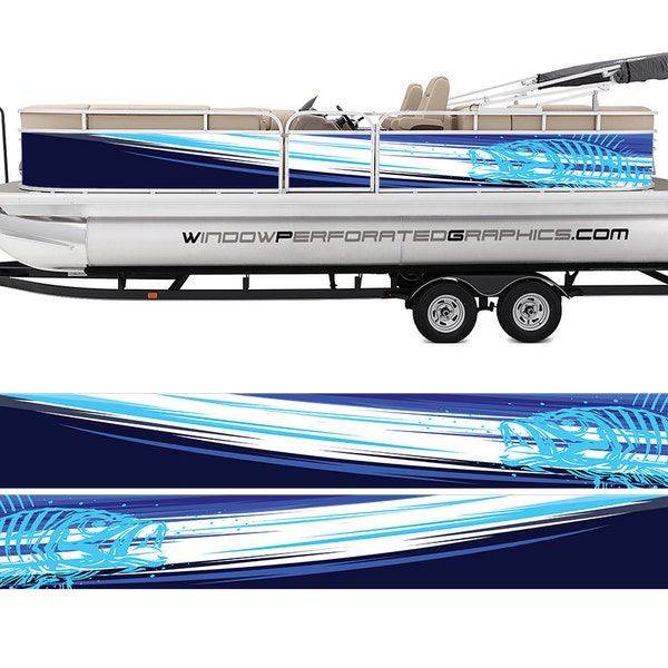 Blue Electric Seabass Graphic Boat Vinyl Wrap Fishing Bass Pontoon Sportsman Tenders Skiffs  Console Deck Bowriders etc.. Boat Wrap Decal