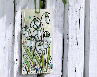 Glass picture snowdrops/fusing/Easter/window picture/panel/stained glass/fused glass/garden decoration/unique/handmade/modern art/Mother's Day/