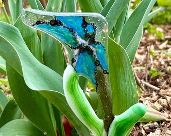 Iris/ Abstrakt /Gartenstecker/Blumenstecker / Glasmalerei / Fensterschmuck /Fusing Buntglas/ Glas Dekorativ /;Geschenke  zum Muttertag