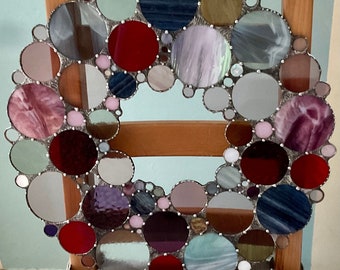 Confetti/ XXL glass wreath /stained/glass picture/rose/gray/red/home decor/stained glass/Tiffany technique/round/glass/gift