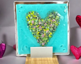 Valentin heart in turquoise / window picture/ glass panel/ fusing/ picture/ tile/tile/ decoration/gifts/tealight holder