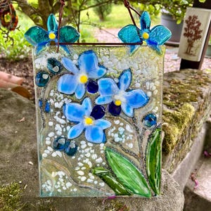 Glass picture orchid / fusing / window picture / panel / stained glass / fused glass / garden decoration / unique / handmade / romantic / art / glass / gifts