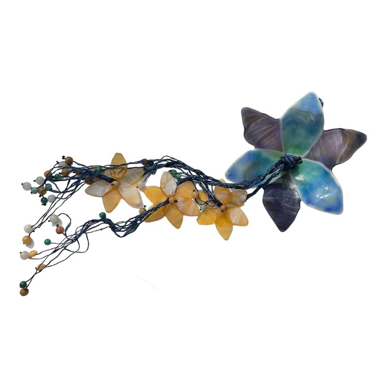 Garland with flowers/suncatcher/wind chime/stained glass/fusing/bell chime/glass hood/garden decoration/stone beads/quartz/agate image 3