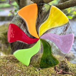 Colorful/Warm Glass/Glass panel/ colorful 30 cm/Fusing/Glass/Round/Stained glass/Window picture/Suncatcher/Light show/Garden decoration/Melted glass/Gifts