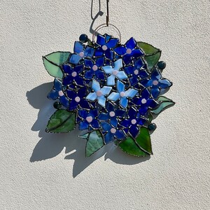 Hydrangeas/Flowers in Blue/ Glass Wreath/ Tiffany Technique / Wall Decoration / Stained Glass / Handmade /Home Décor/Gifts image 5