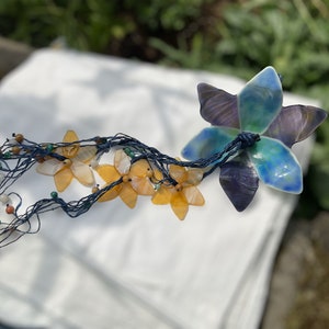 Garland with flowers/suncatcher/wind chime/stained glass/fusing/bell chime/glass hood/garden decoration/stone beads/quartz/agate image 9