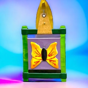 Butterfly /Yellow Purple Green/ Butterfly/Stained Glass/Mural/Glass/Window Picture/Fusing/Glasart/Gifts/ Country House Style/ 0stern