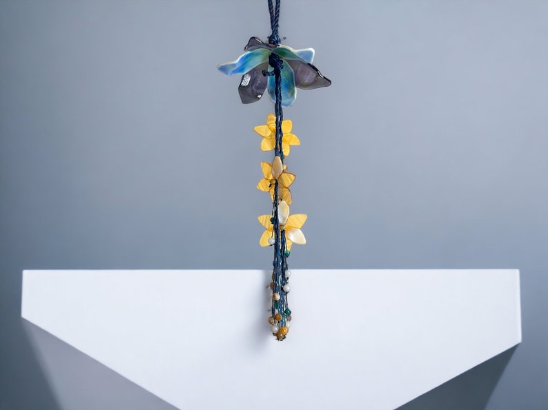 Garland with flowers/suncatcher/wind chime/stained glass/fusing/bell chime/glass hood/garden decoration/stone beads/quartz/agate image 4