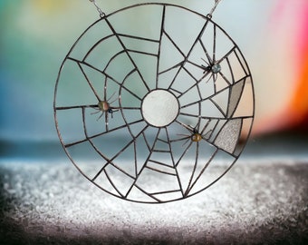 Spinnen/Spinnennetz/Netz/Kranz/Tiffanyglaskunst/Fusing/ Glaspaneel/Gartendekoration/Fensterbild/Trommelstein/ Originelle Geschenke /35cm