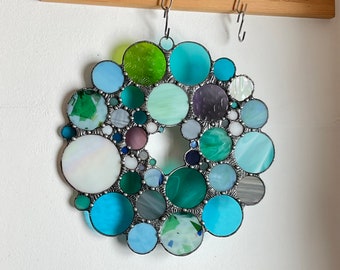 Confetti Glass wreath /Variant Sea Green/Grey/Blue/ Stained Glass /Stained Glass / Stained Glass /Sunchatcher/Lichtspiel /Tiffany technique