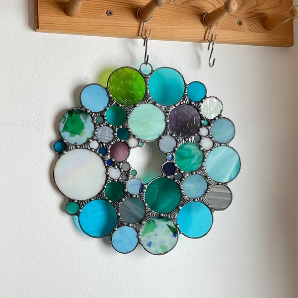 Confetti Glass wreath /Variant Sea Green/Grey/Blue/ Stained Glass /Stained Glass / Stained Glass /Sunchatcher/Lichtspiel /Tiffany technique