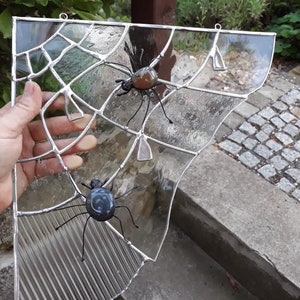Spider Glass Panel / Spider Web /Stained Glass /Sunchatcher/Light Play /TiffanyTechnik/Original Handmade / Window Picture/ Home Decor/ image 3